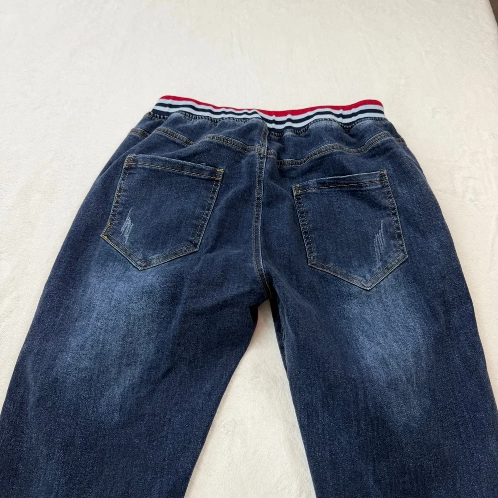 Ferryboat 76 Jogger Jeans Mens 38 Blue‎ Good Elastic Waist Drawstring Distressed